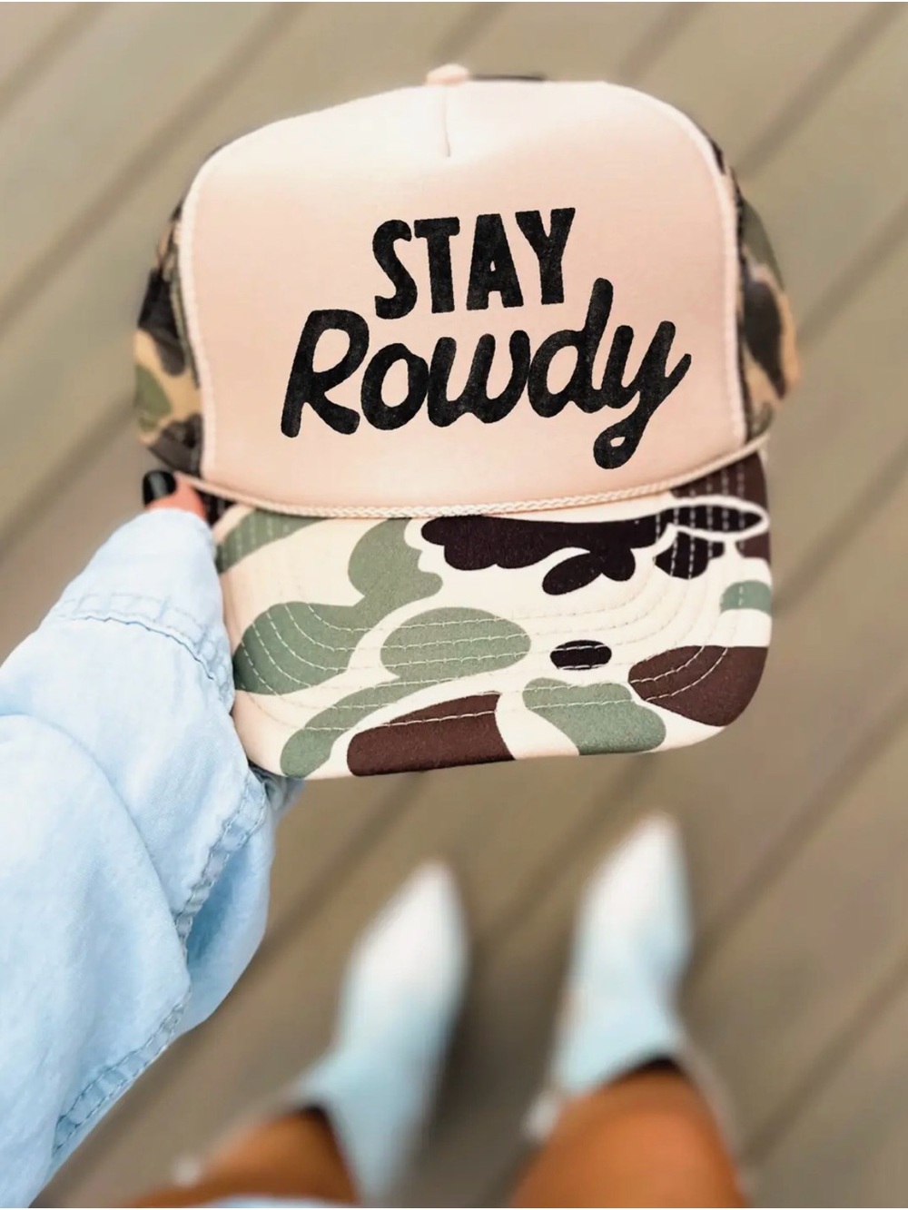 Stay Rowdy Camo Trucker Hat